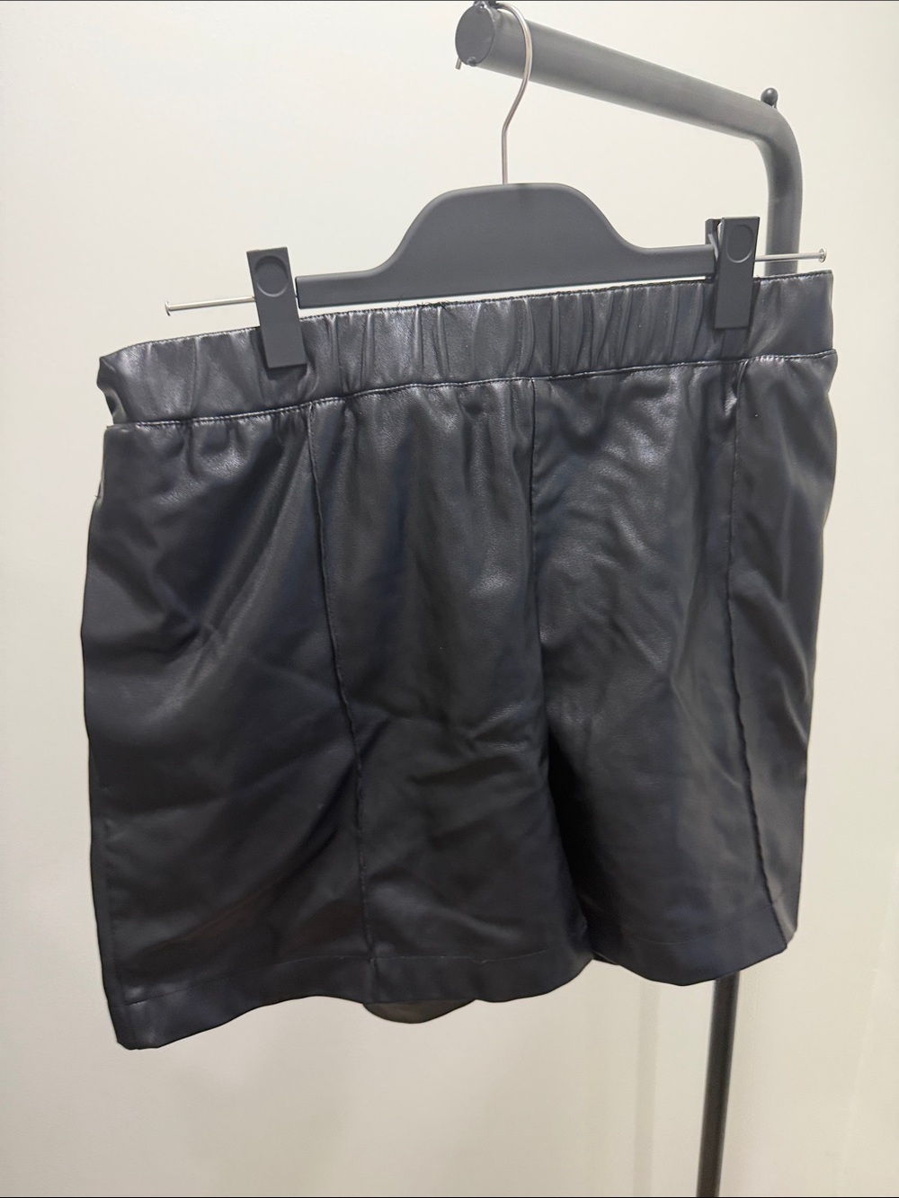 Topshop Black Faux Leather High-Waist Elastic Shorts